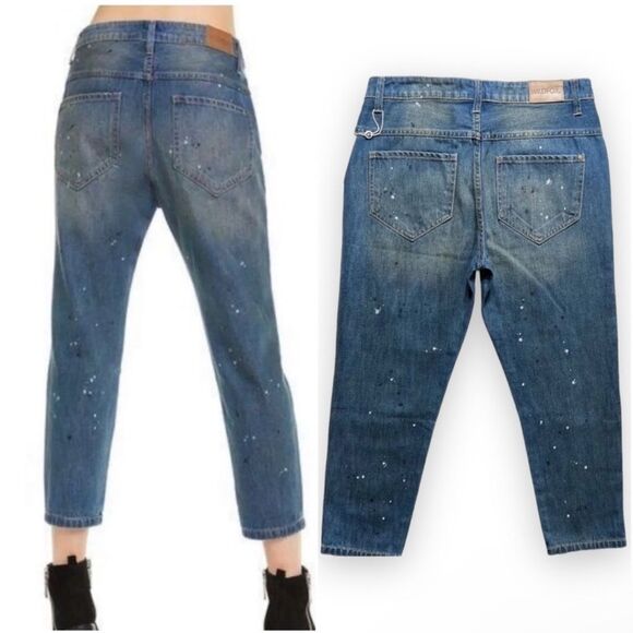 NWT Wildfox DaVinci Relaxed Loose Baggy Paint Splatter Crop Boyfriend Jeans - Picture 3 of 14